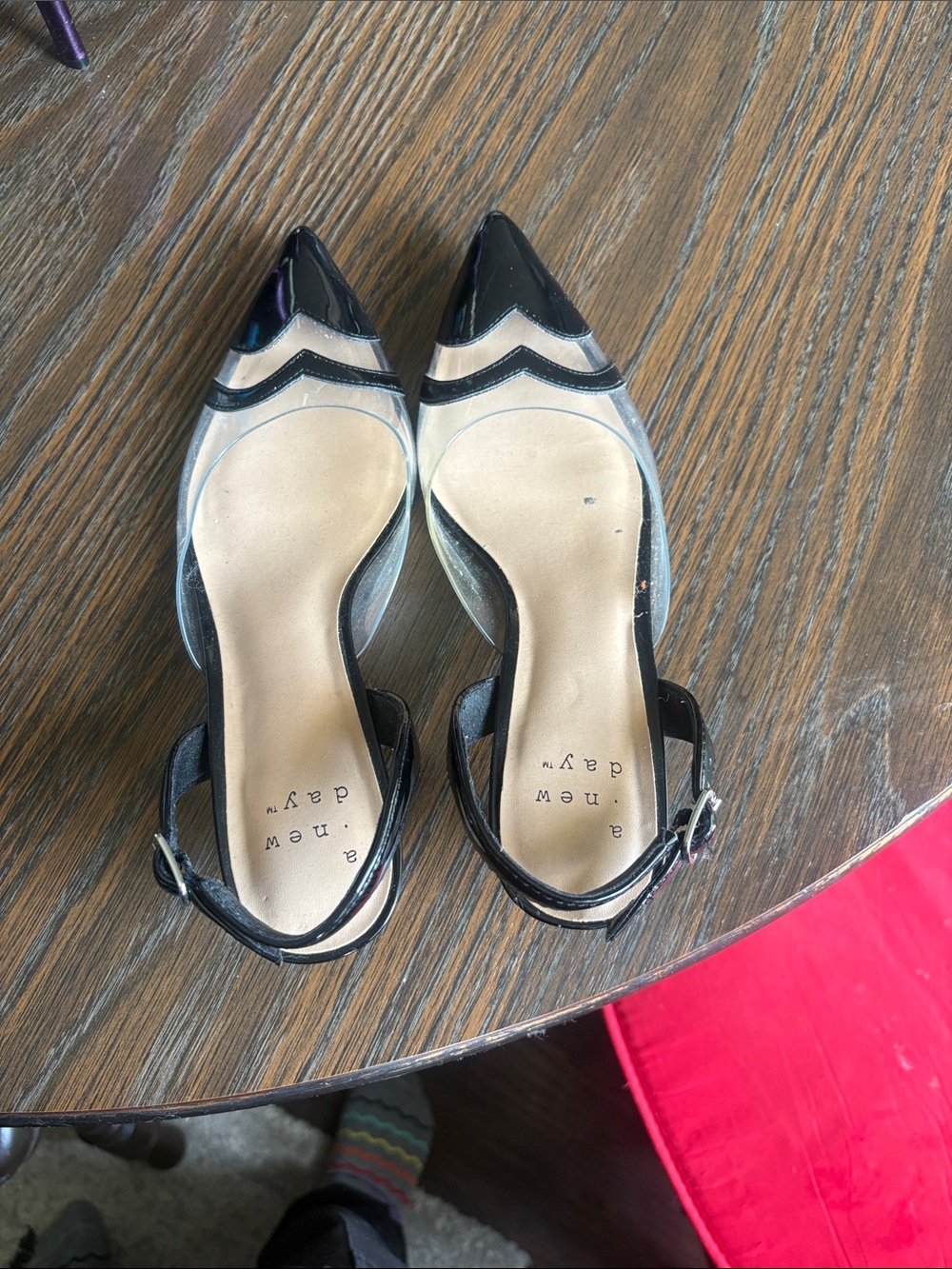 a new day Black Pointed Clear-Panel Slingback Heels